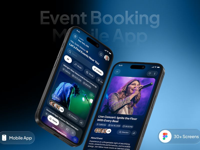 evora - Event Booking App UI Kit - Mobile design asset by UI8