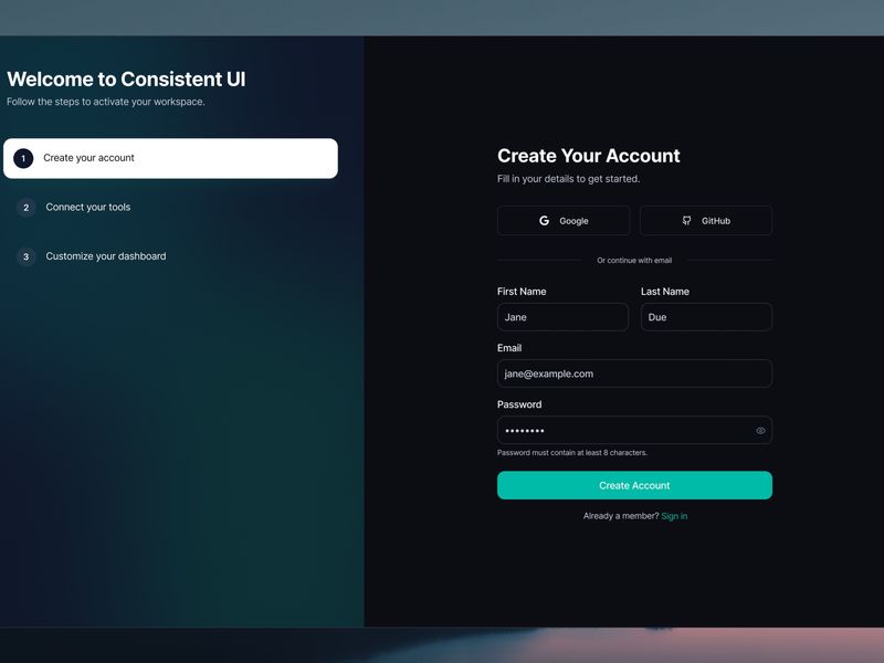Create your account - Consistent UI