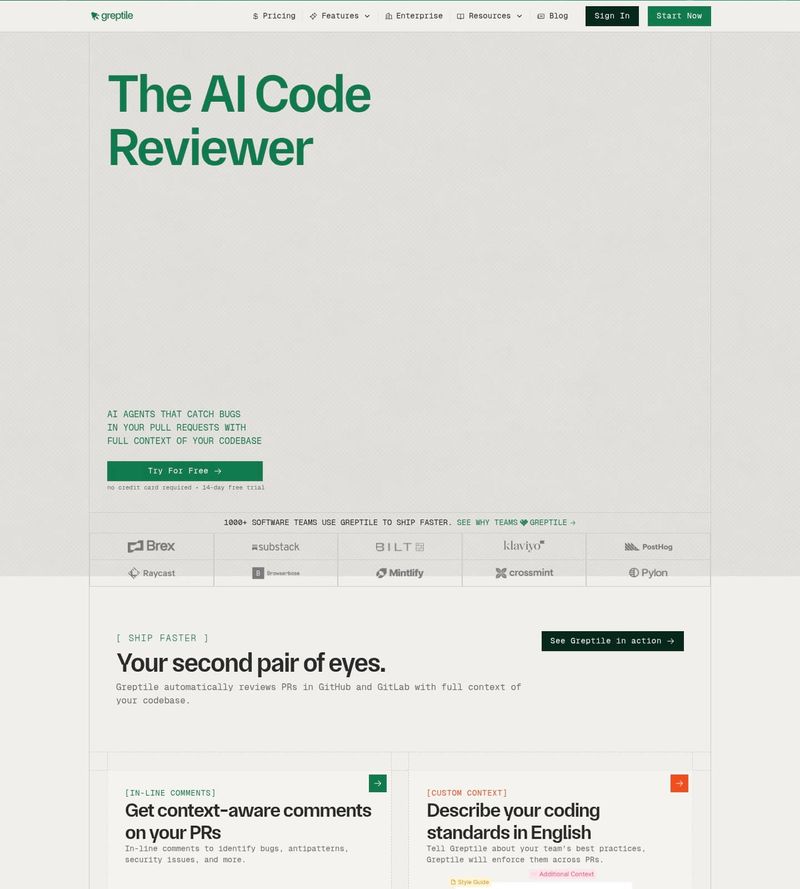 Screenshot taken from greptile.com