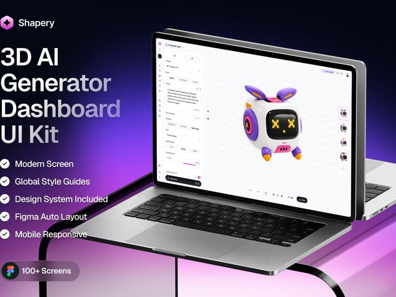 Shapery - 3D AI Generator Dashboard UI Kit - Dashboard design asset by ui8
