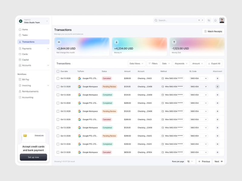 Transaction Management Dashboard Design