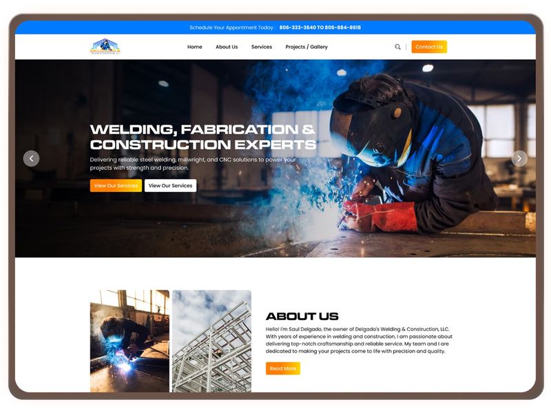 Delgado's Welding & Construction Website Homepage Design
