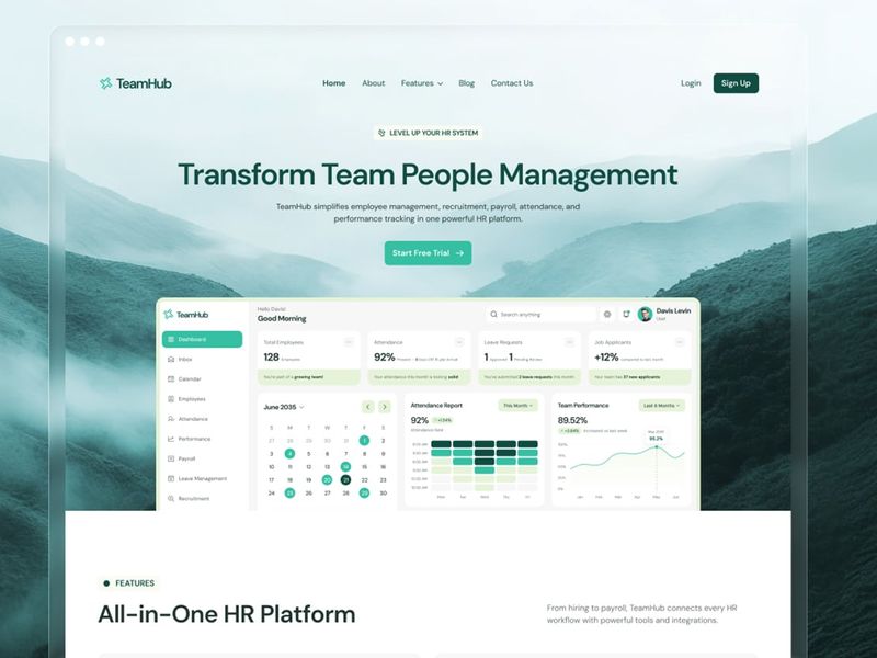 TeamHub - HR Management SaaS Website UI Figma Template - SaaS design asset by ui8