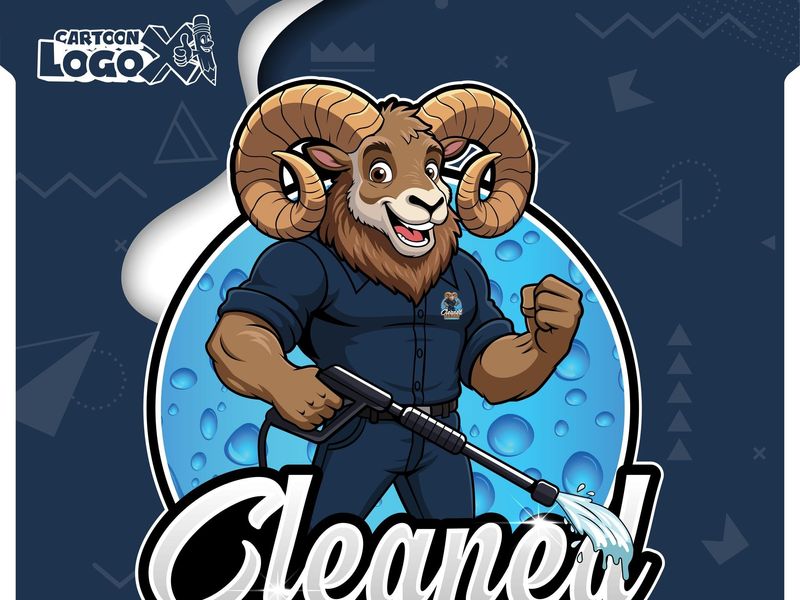 Ram Cartoon Mascot Logo Design and Branding Kit for Pressure Washing Business