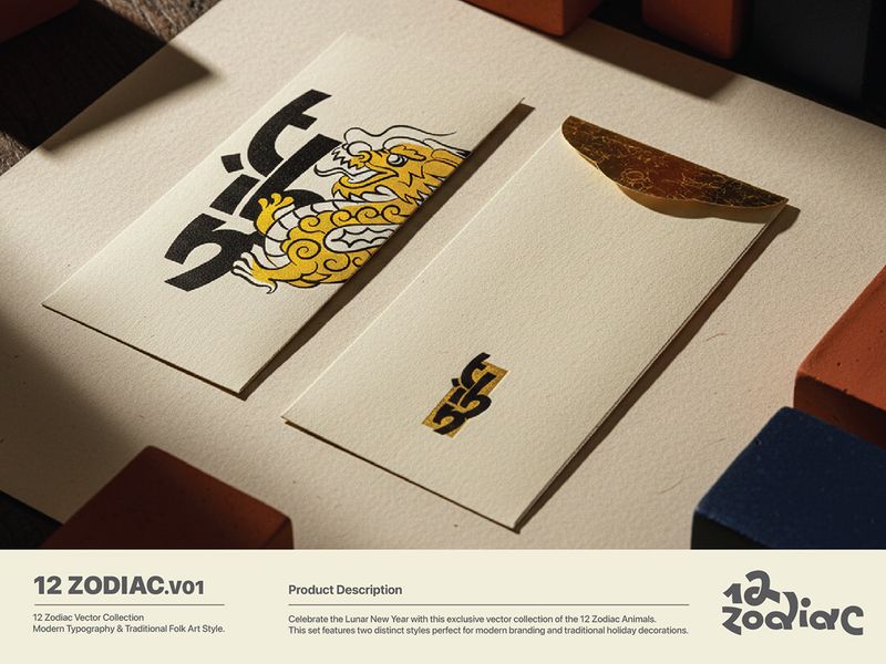 12 Zodiacs – Modern Folk Art Typography Collection by Hung Nguyen