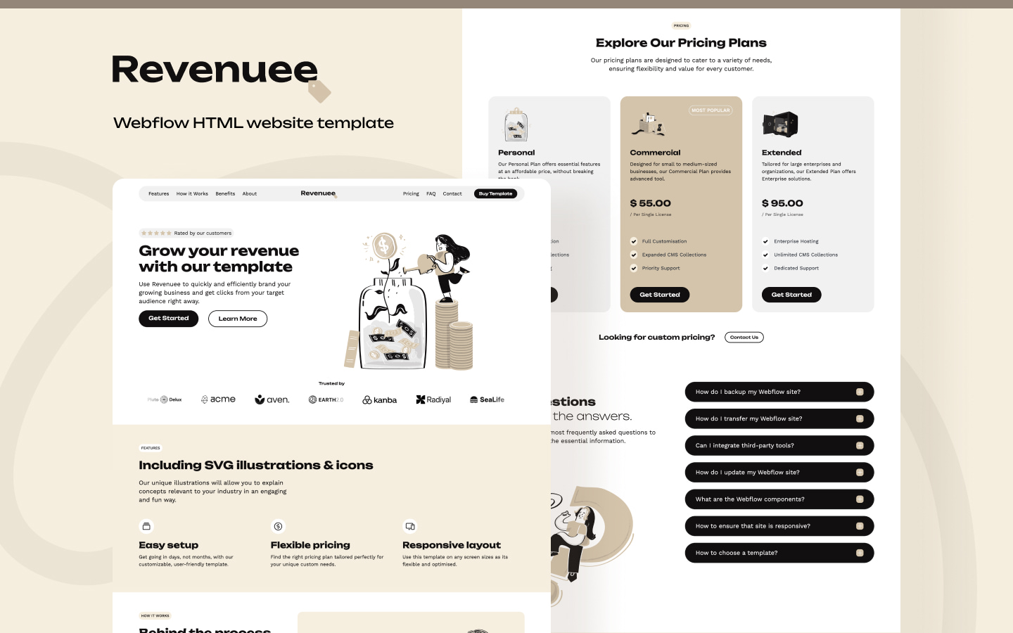 Revenuee - Marketing Themed Landing Page Webflow Template