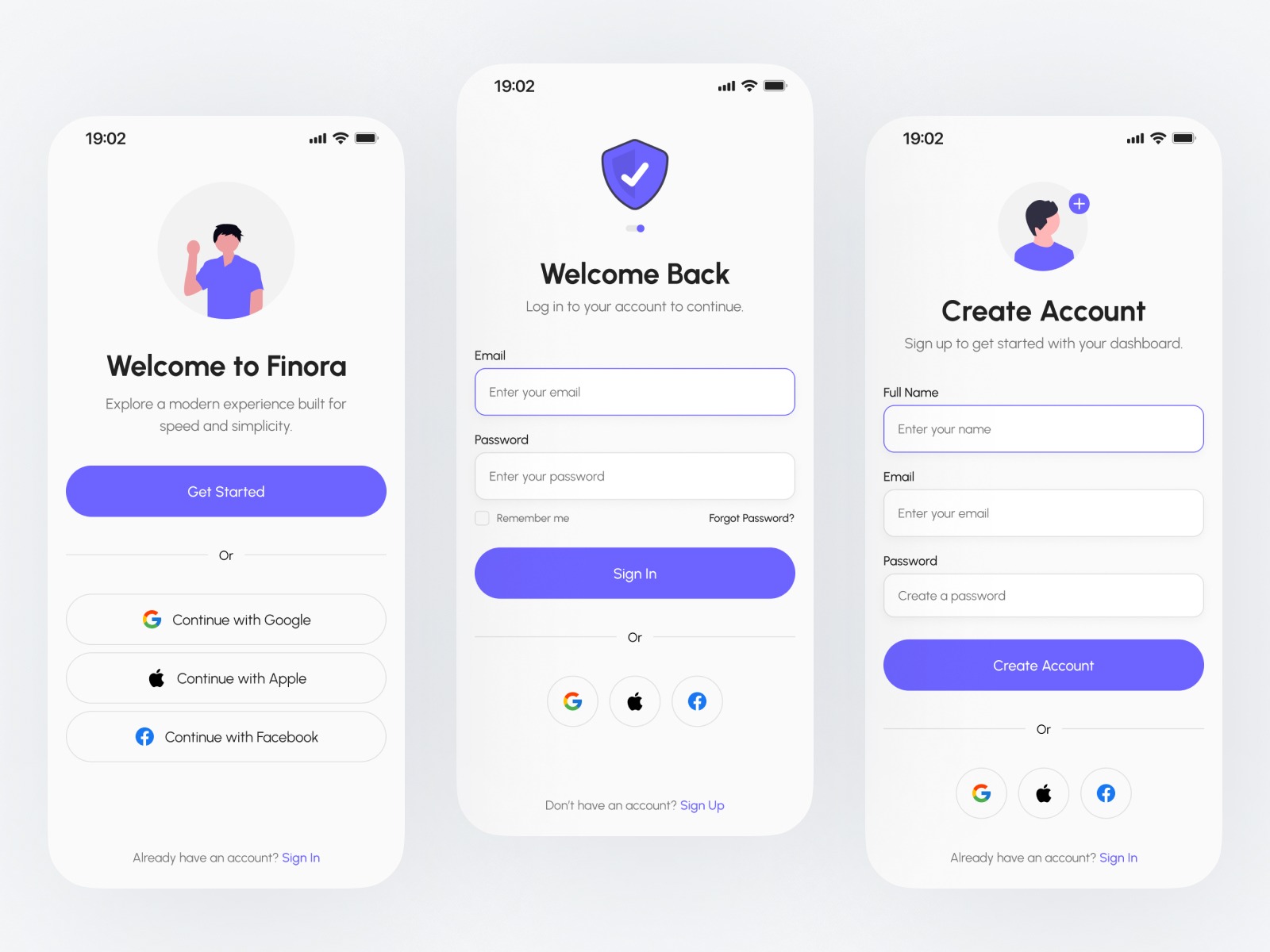 Finora — Mobile App Login & Sign Up Screen UI