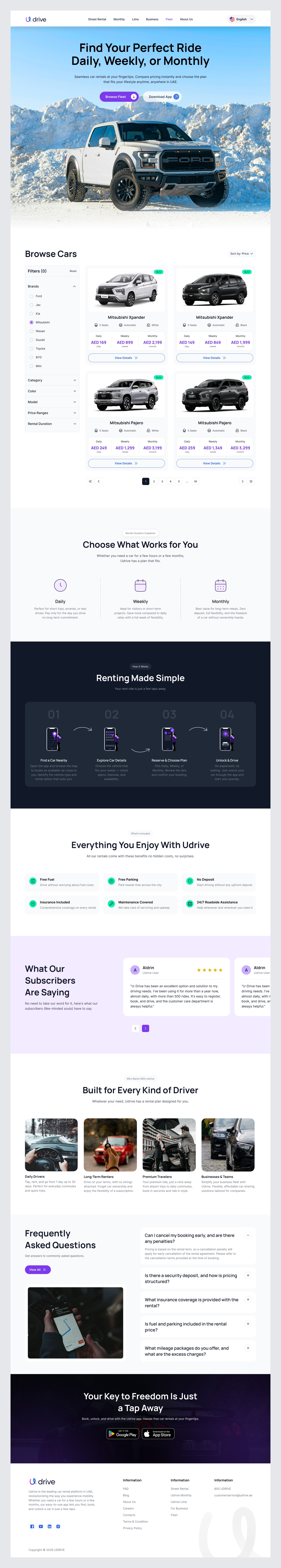 Car Rental Website UI Design — Udrive Fleet Page Image 0