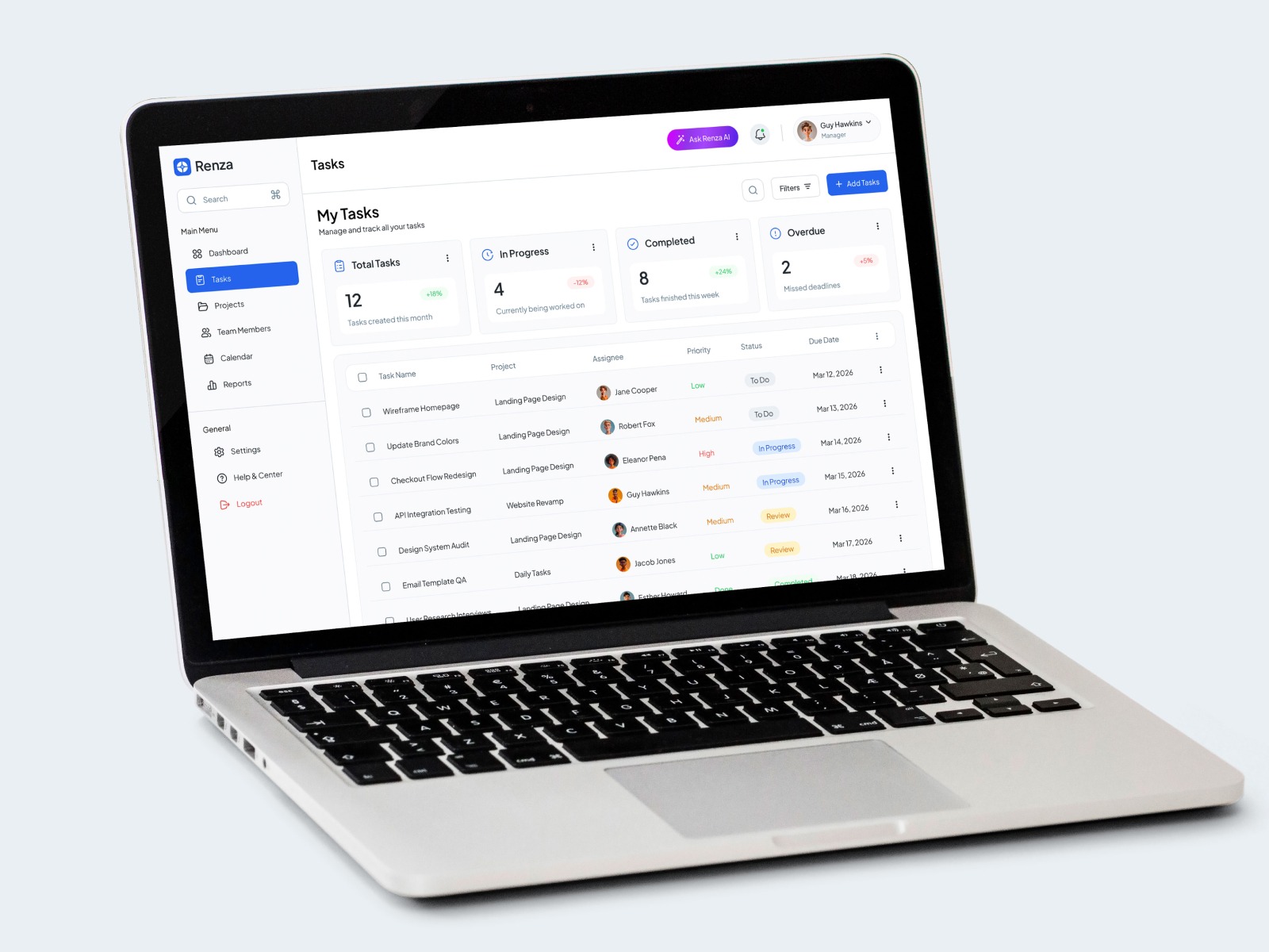 Task Management Dashboard – Tasks Screen UI Design Image 1