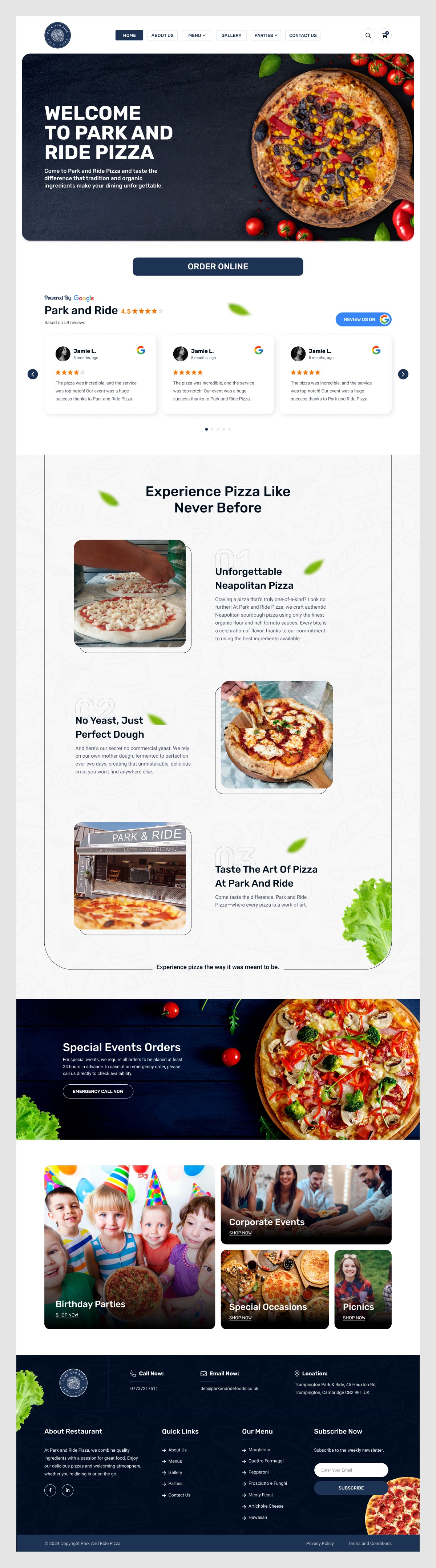 Pizza Restaurant Website UI/UX Design | Park & Ride Pizza Image 0