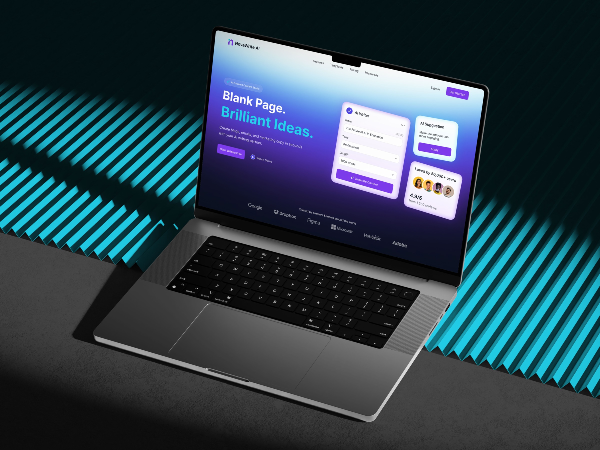 NovaWrite AI – AI Writing Tool SaaS Hero Section UI Image 1