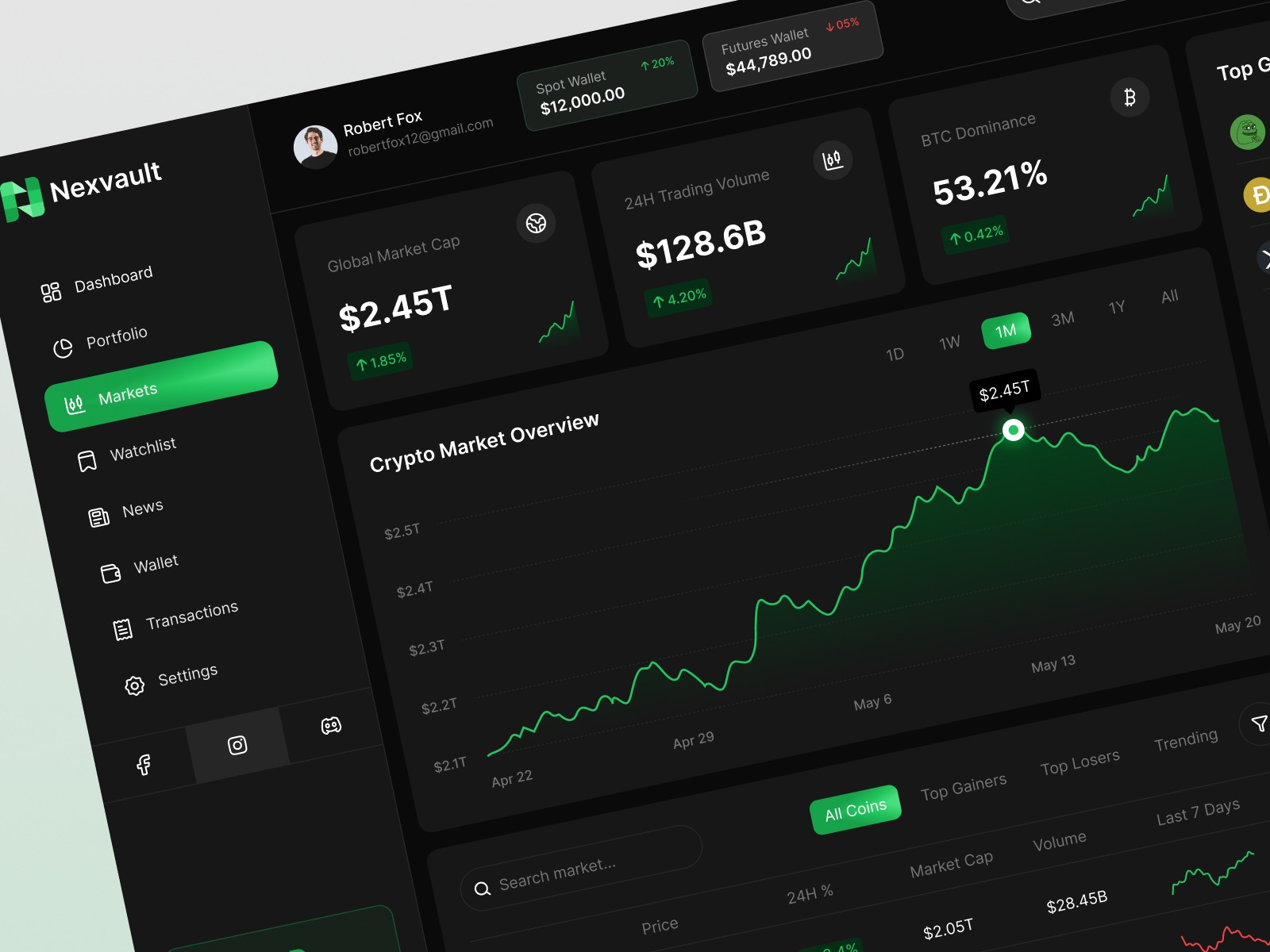 Nexvault – Modern Crypto Markets UI Image 1