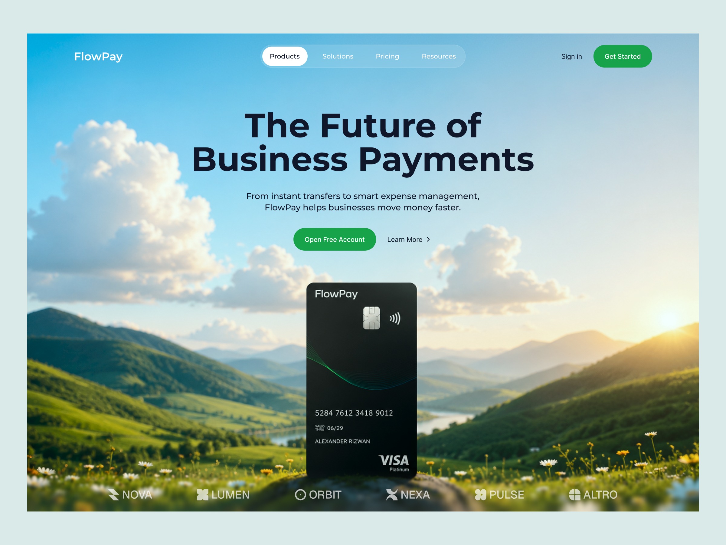 FlowPay – Fintech SaaS Hero Section UI Design
