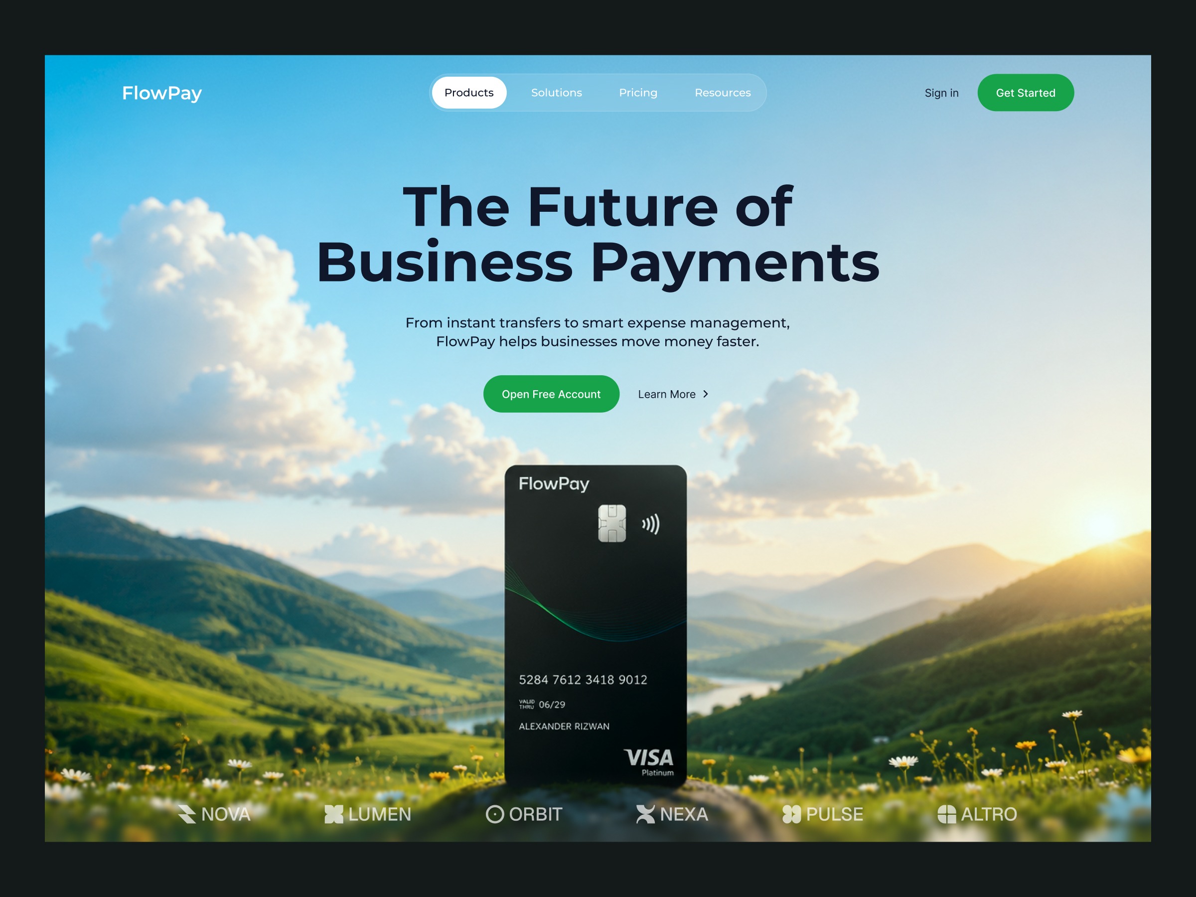 FlowPay – Fintech SaaS Hero Section UI Design Image 1
