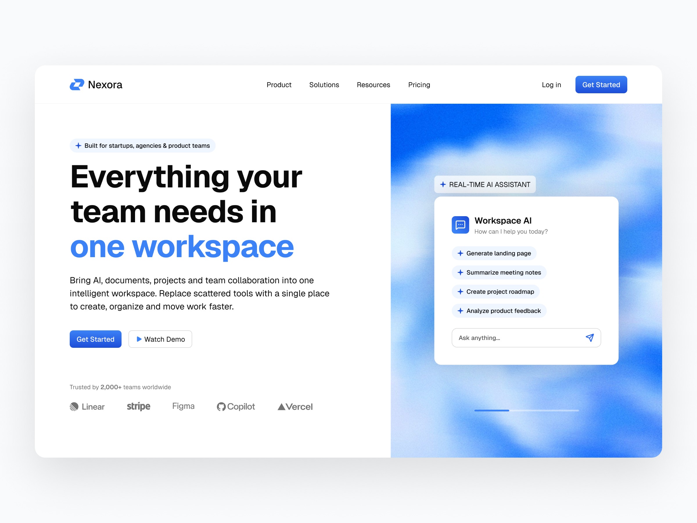 Nexora - AI Workspace Landing Page UI