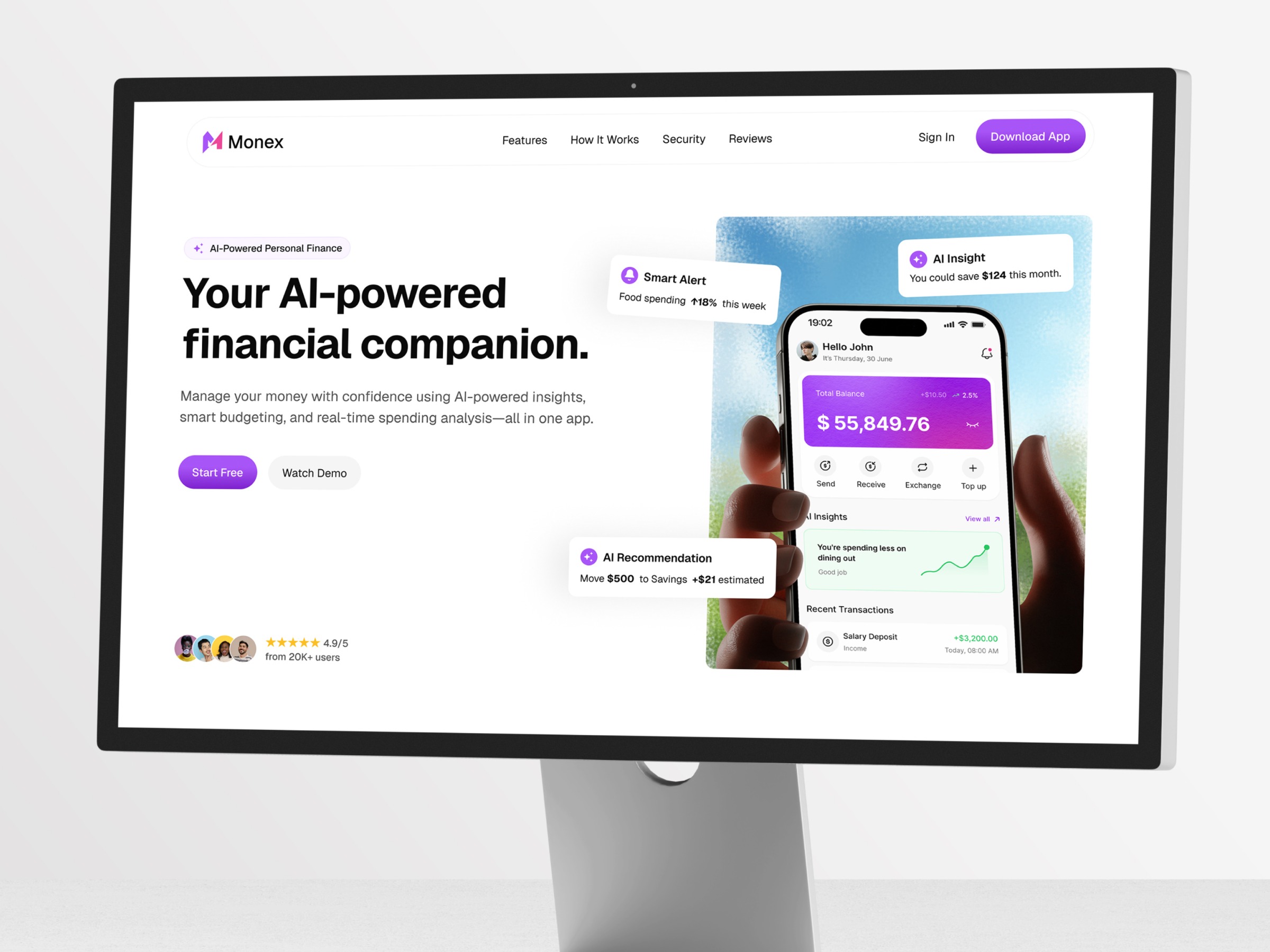 Monex – AI Personal Finance Landing Page Image 0