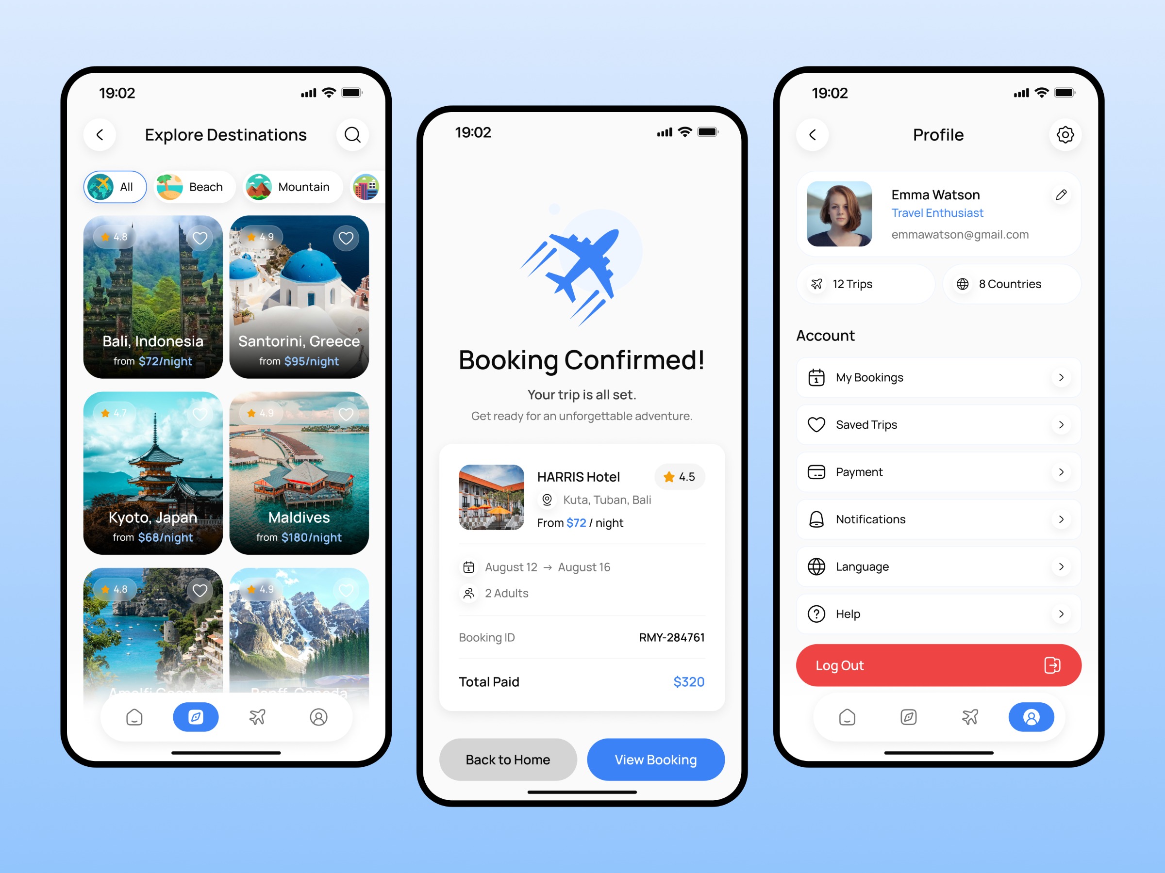 Roamly – Travel Booking Mobile App UI