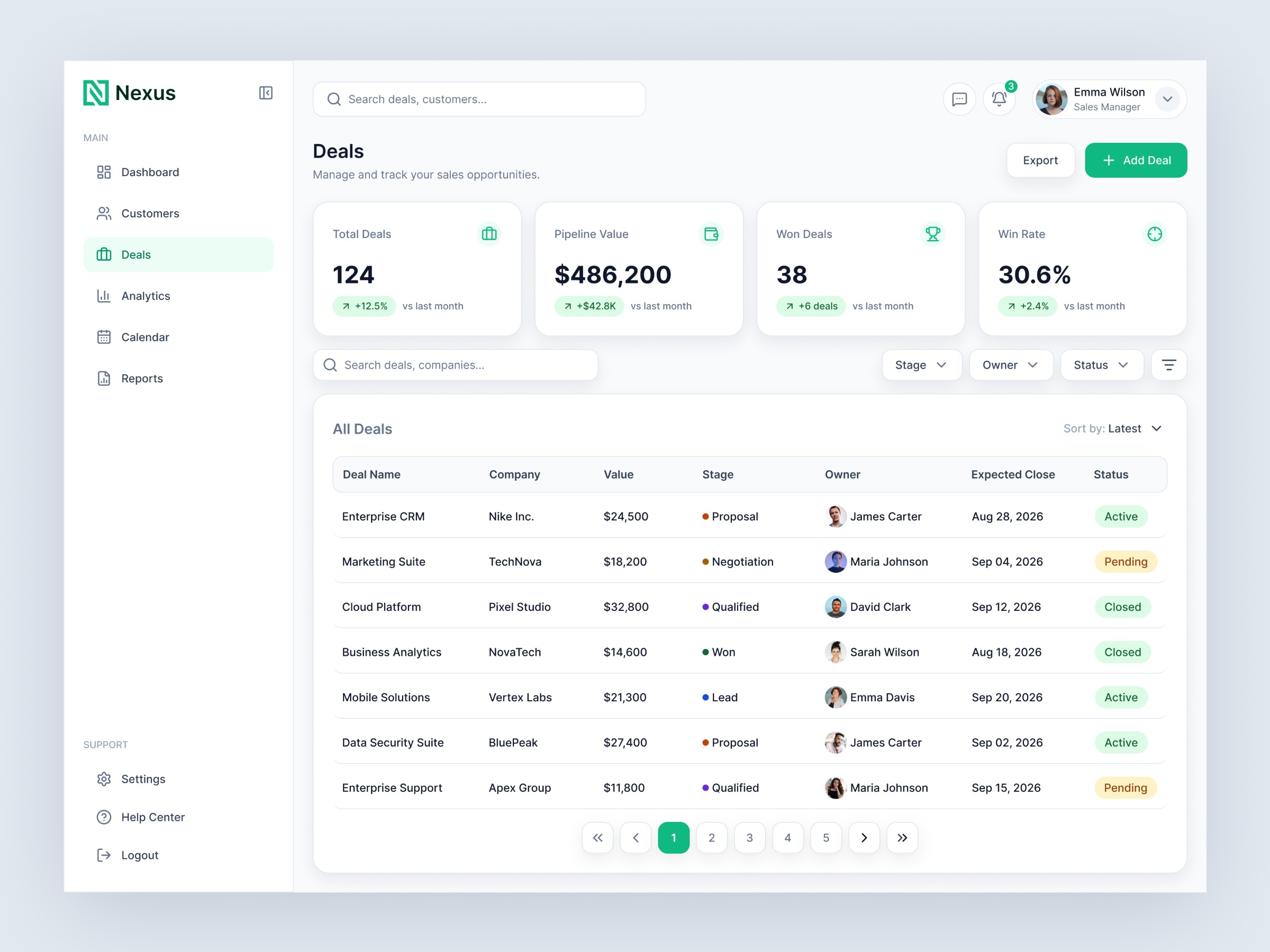 Nexus - Sales CRM Dashboard & Deals Management Image 1