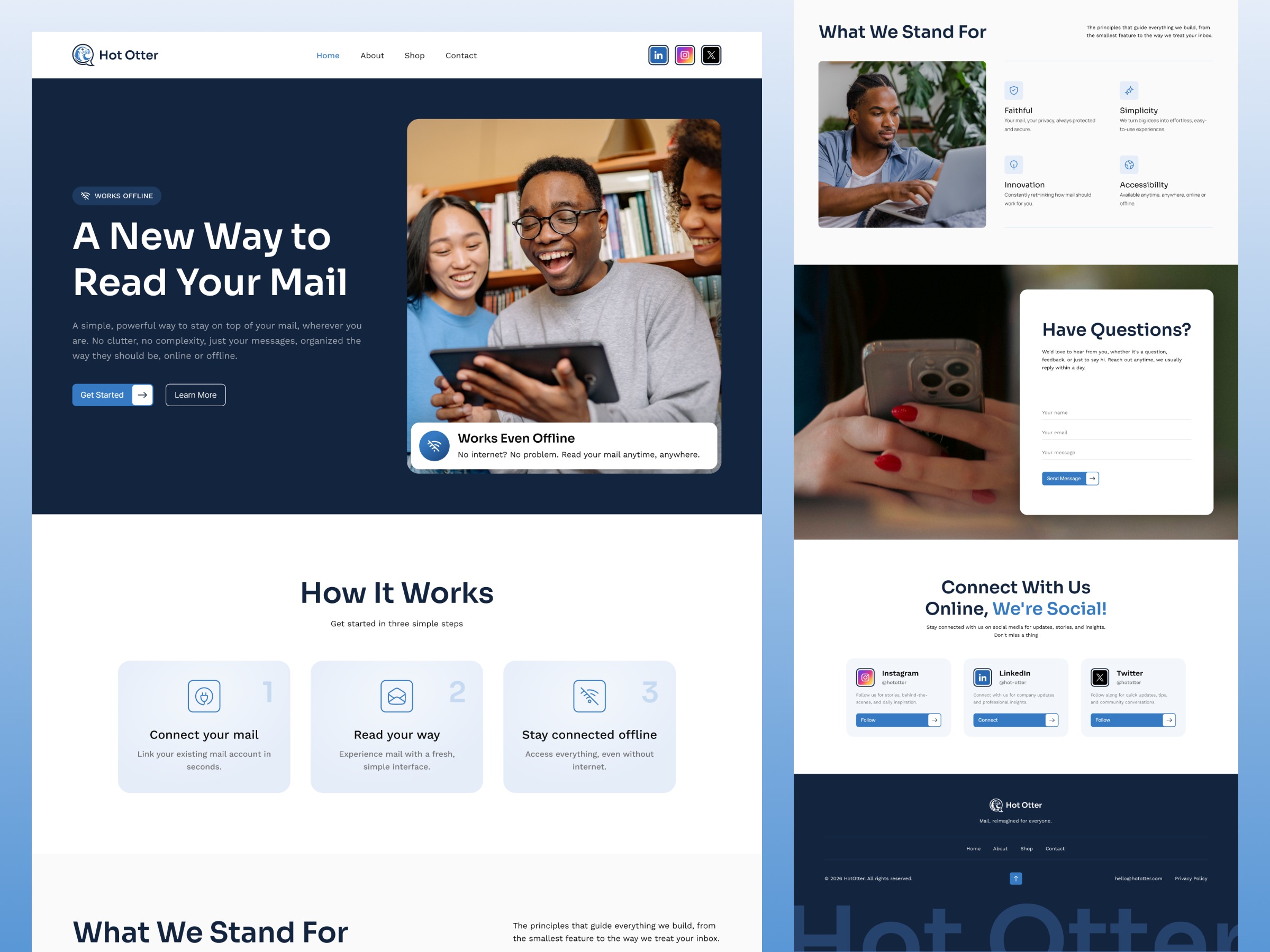 Hot Otter - Landing Page Design for a Mail Reading App