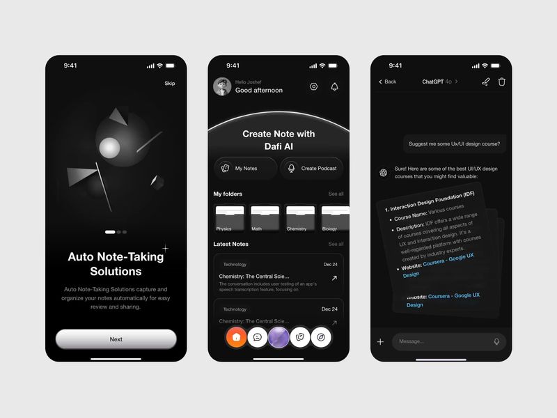 AI Auto Note-Taking App - Dafi AI Mobile UI Design