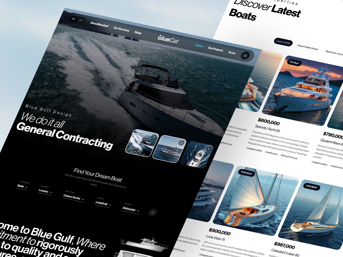 BlueCat - Luxury Yacht & Boat Service Landing Page Design