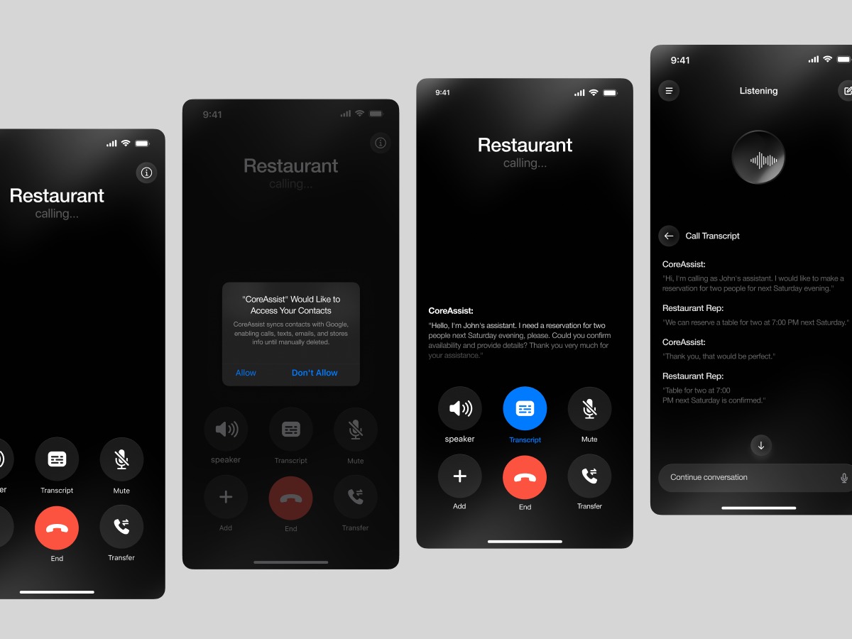 AI Call Assistant App UI – Dark Mode Mobile Design