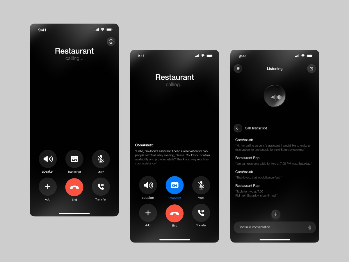 AI Call Assistant App UI – Dark Mode Mobile Design Image 1