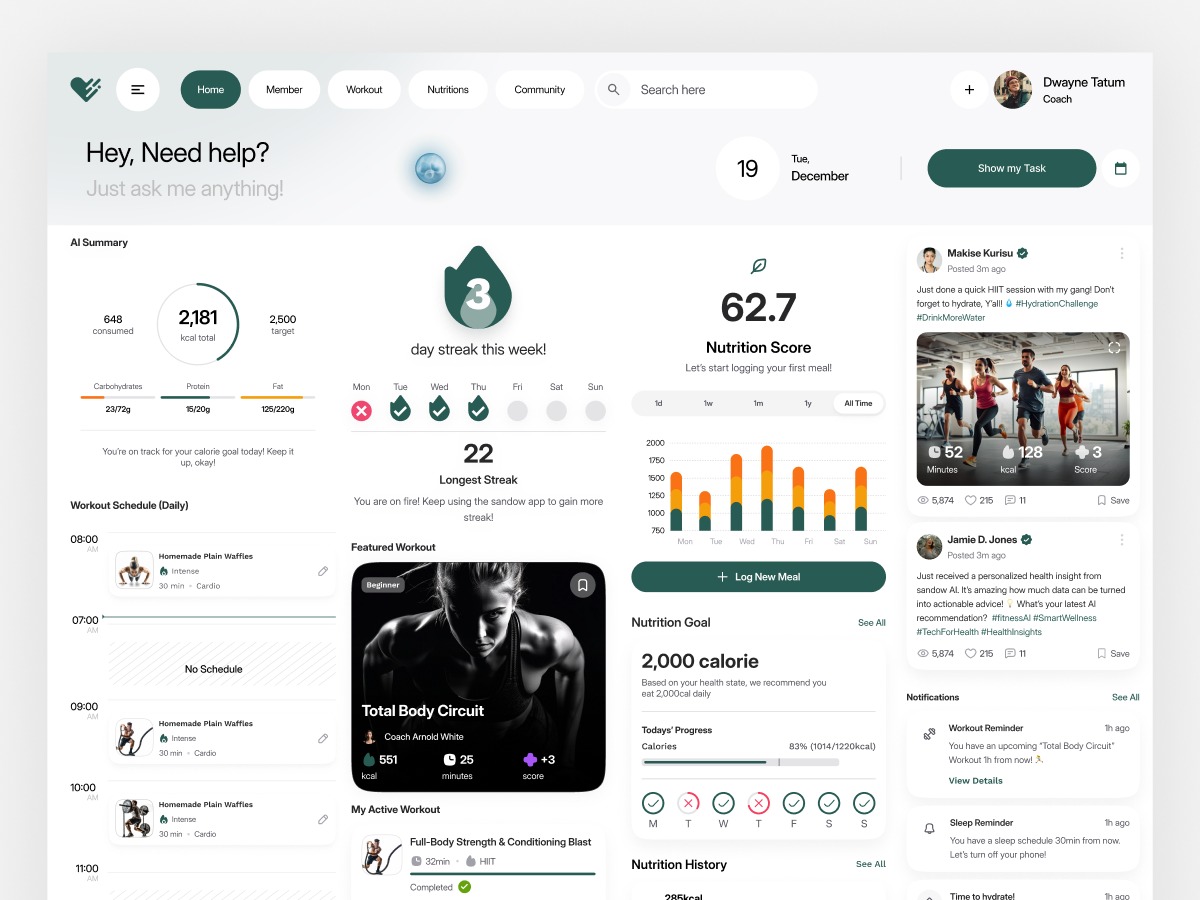 Fitness Nutrition Dashboard Design
