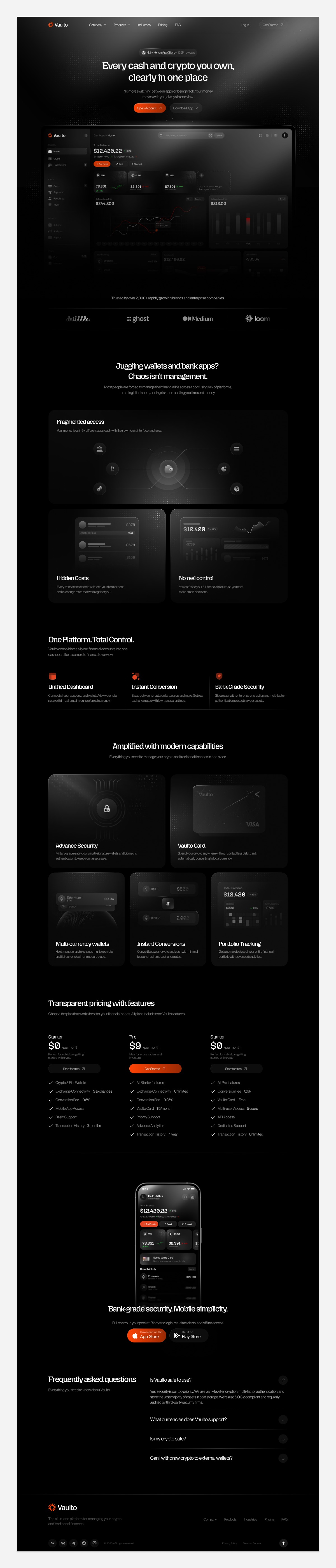 Vaulto - Crypto Web Landing Page Design Image 1