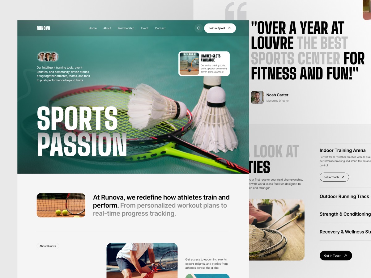 Runova - Sports Center Landing Page Design