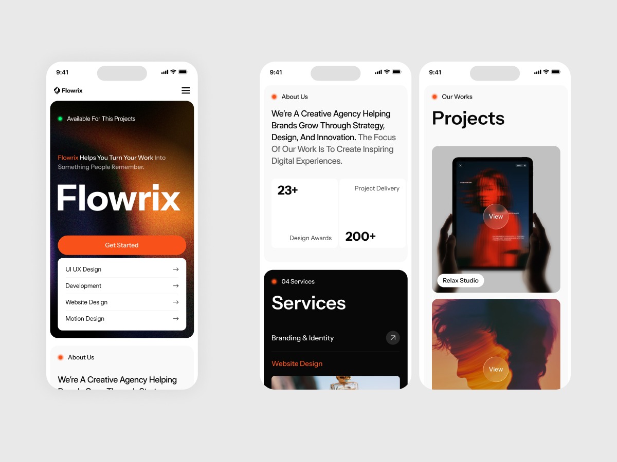 Flowrix - Creative Agency Responsive Mobile App Design Image 1