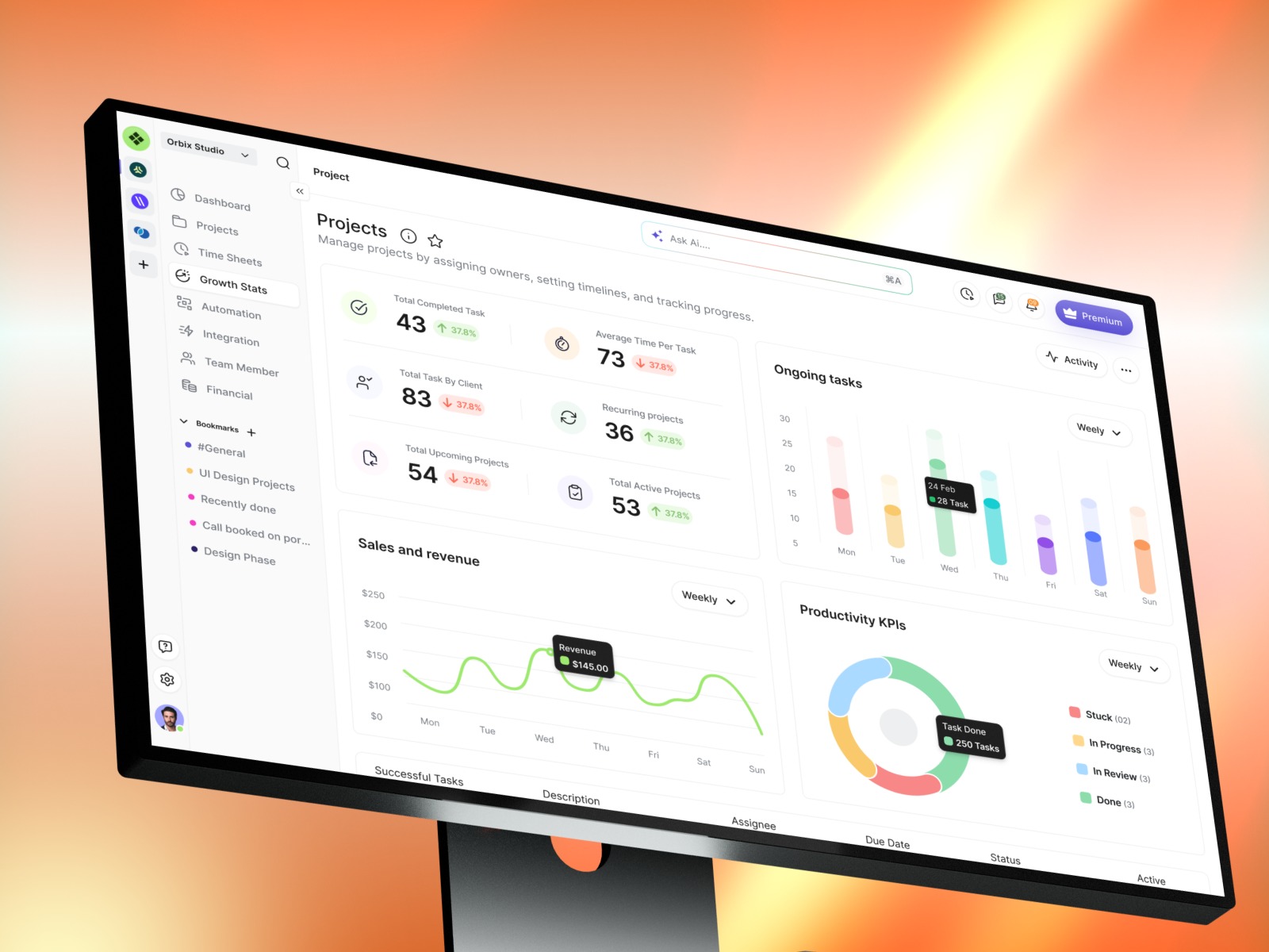 Project Management Dashboard - Growth Stats Image 0