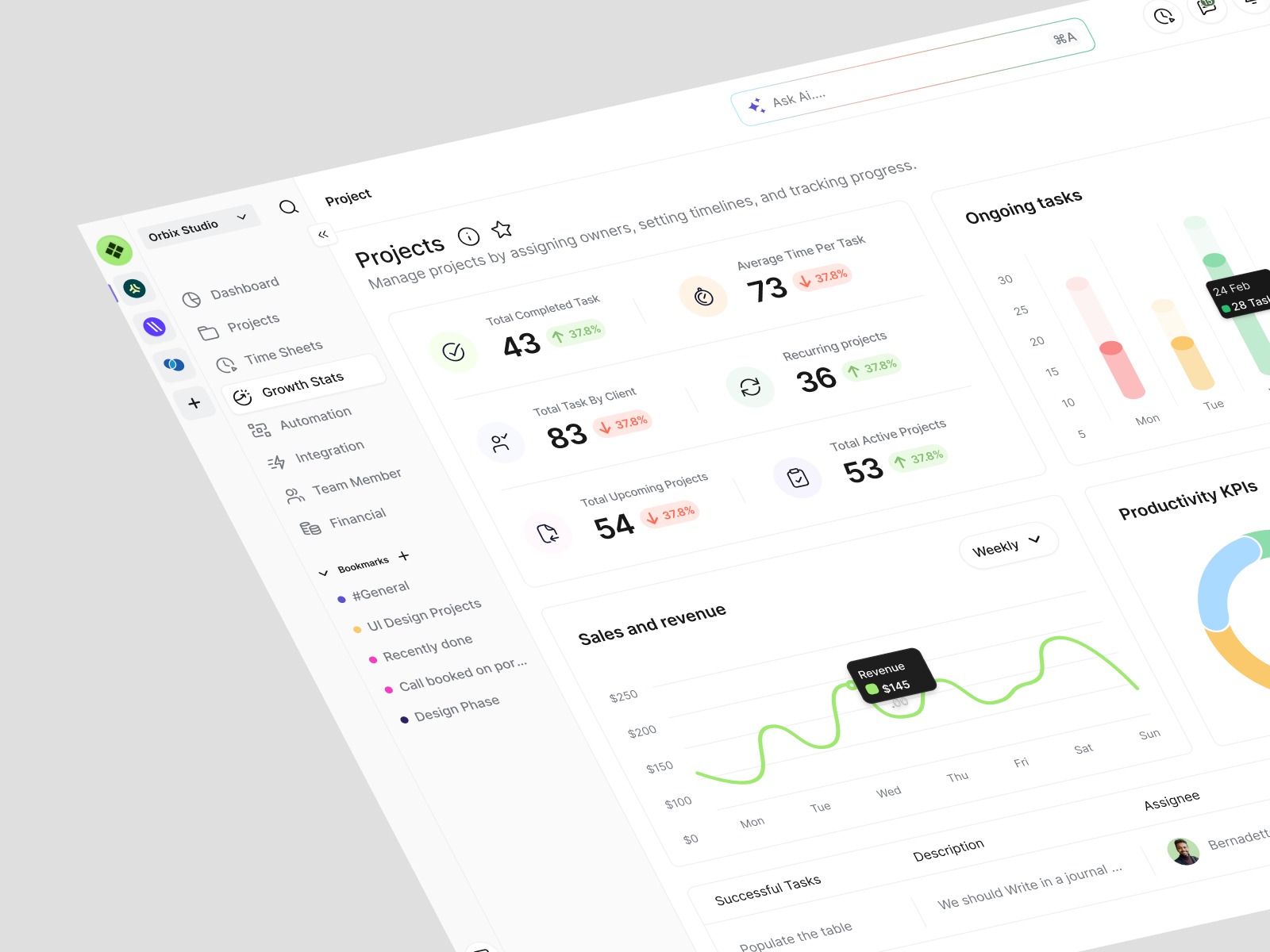 Project Management Dashboard - Growth Stats Image 1