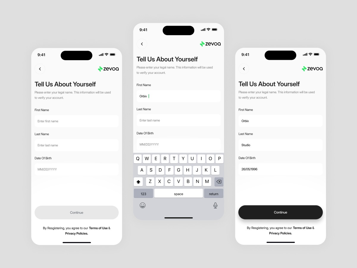 Zevoa Mobile App - Identity Verification Flow Image 1
