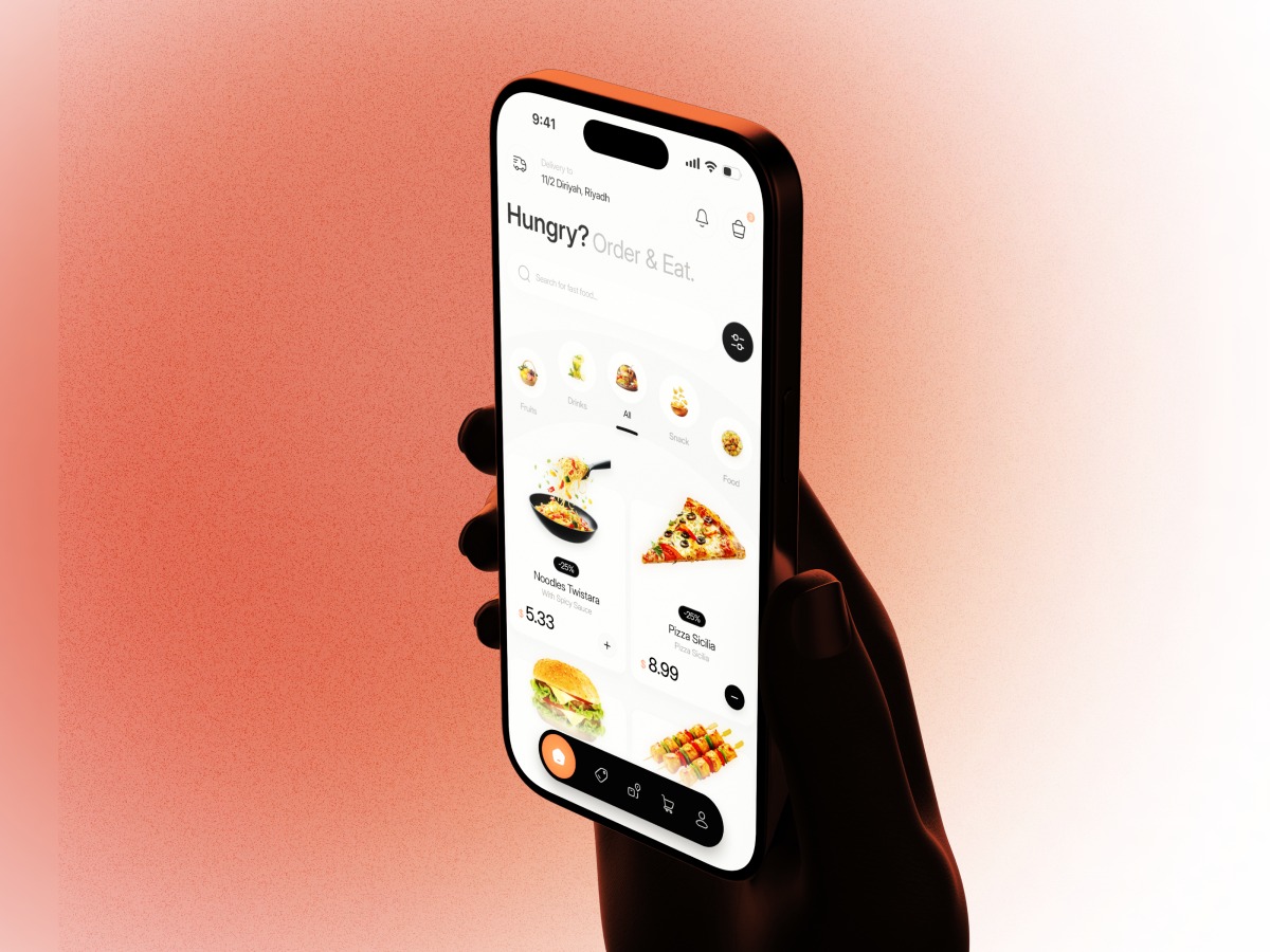 Modern Food Delivery App UI – Clean iOS Mobile Design with Profile & Ordering Flow Image 1