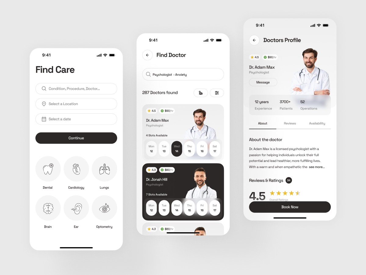 Find Care – Doctor Booking Mobile App UI Image 1