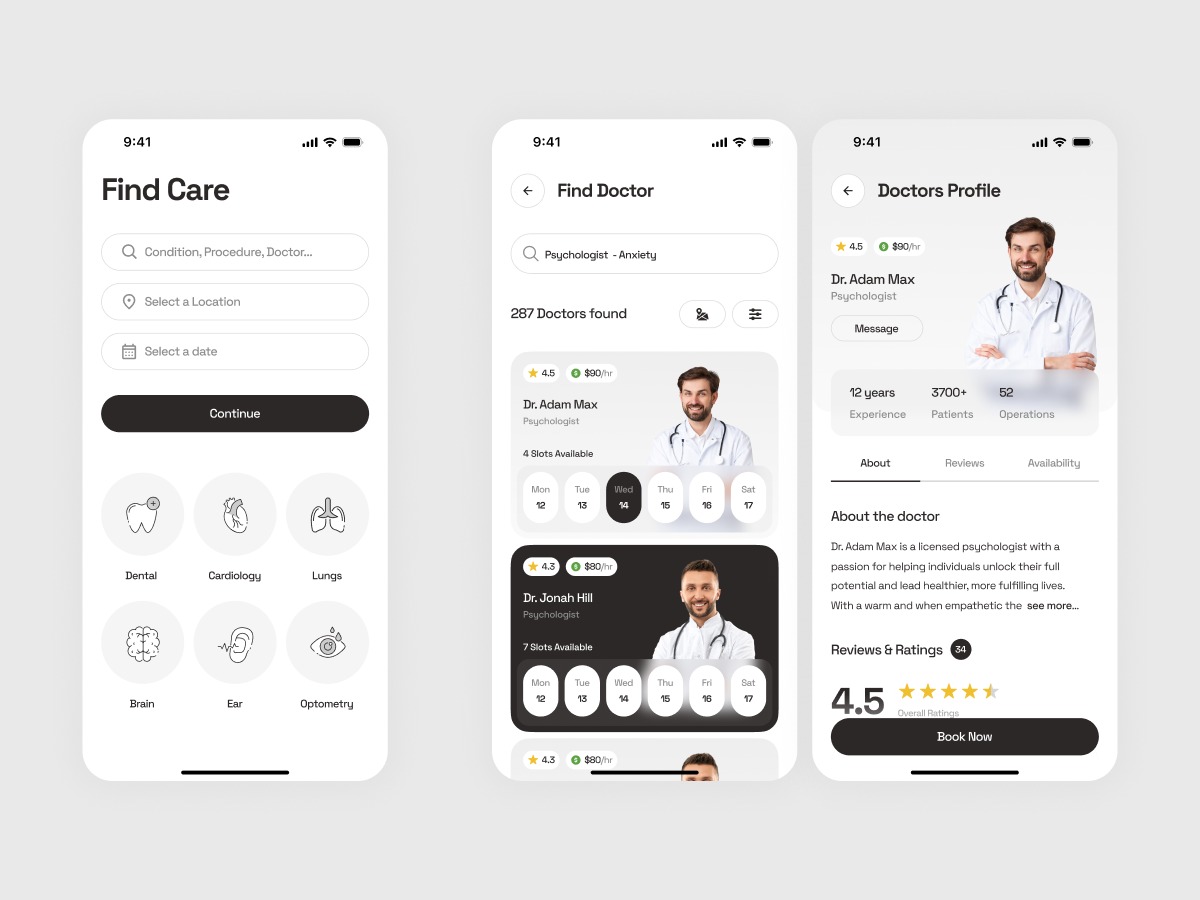Find Care – Doctor Booking Mobile App UI Image 2