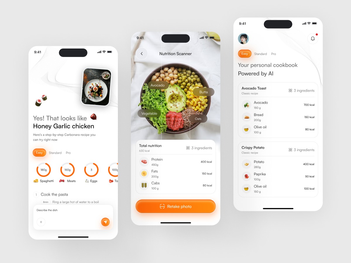 AI Food Scanner App UI — Nutrition Analysis & Smart Recipes (iOS Design) Image 1