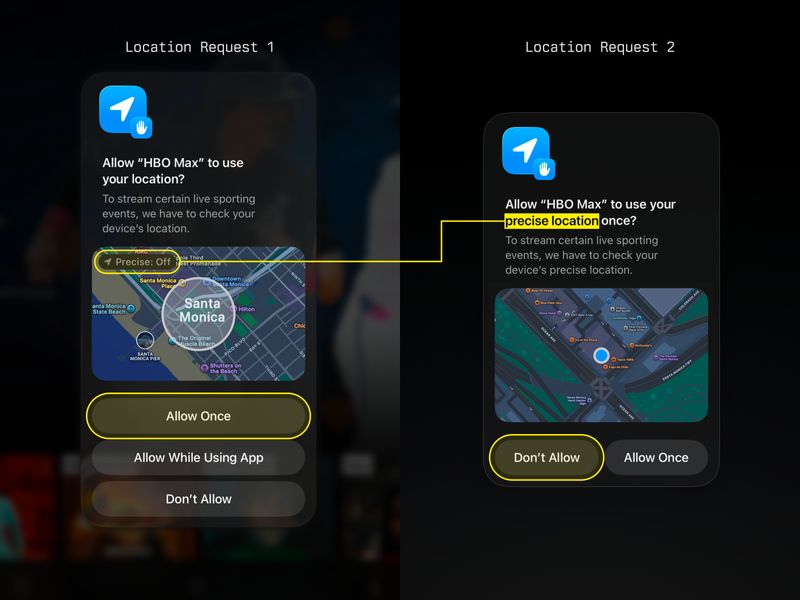 HBO Max Multiple iOS Location Request Modals