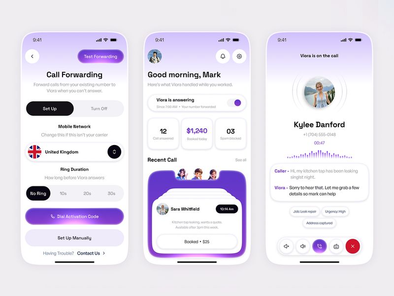 AI Receptionist & Call Assistant App UI