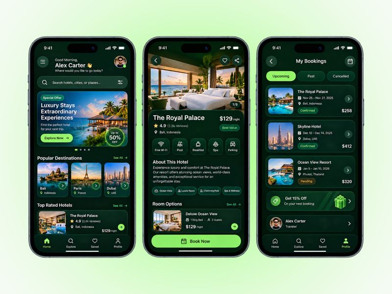 Hotel Booking App — Luxury Travel UI