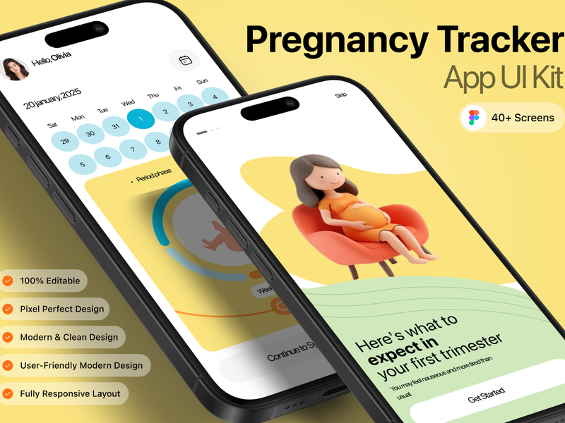 Full Pregnancy Tracker App UI Kit - Mobile design asset by ui8