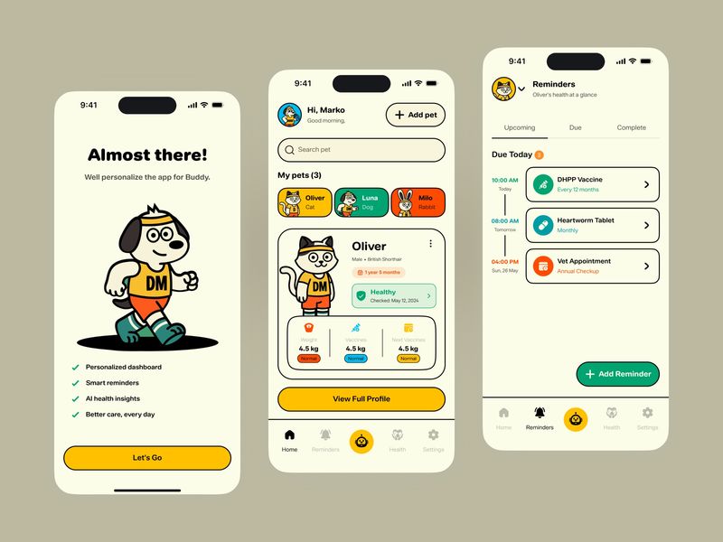 AI Pet Health Tracker & Reminder Mobile App UI