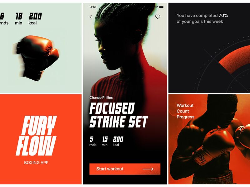 Fury Flow – Boxing App UI with Bold Energy