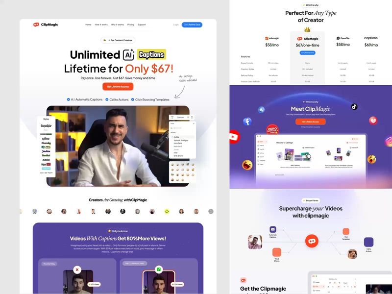 ClipMagic — AI Caption Generator Offer Page Redesign v2