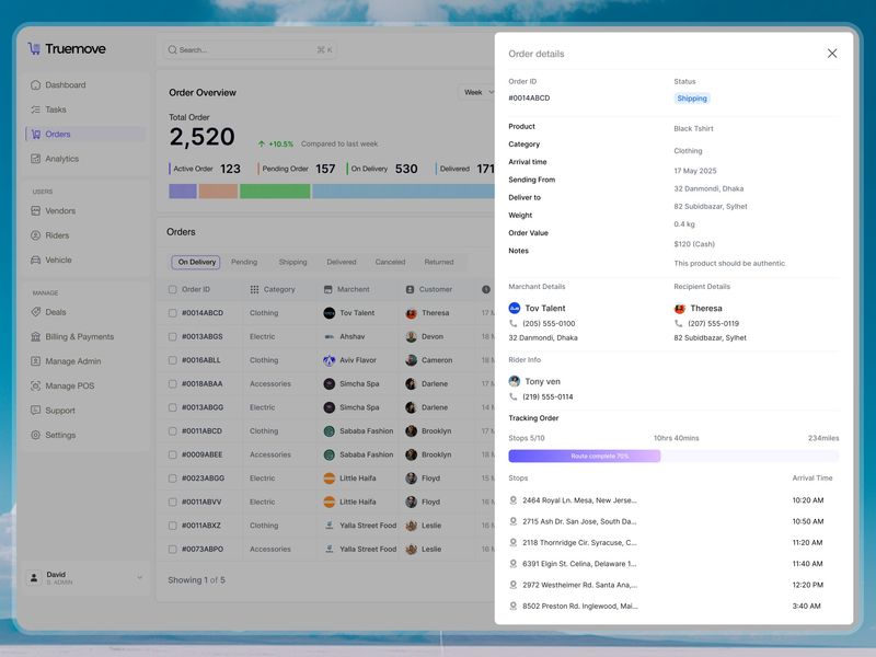 Logistics Order Details & Tracking Panel UI