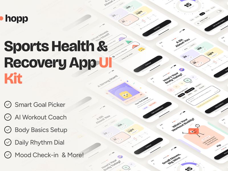 Hopp — Sports Health & Recovery App UI Kit - Mobile design asset by UI8
