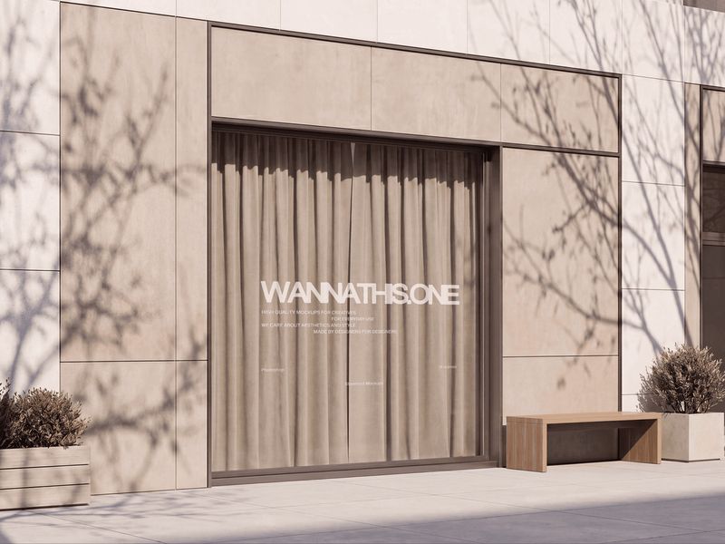 Storefront Window Signage Mockup with Curtains