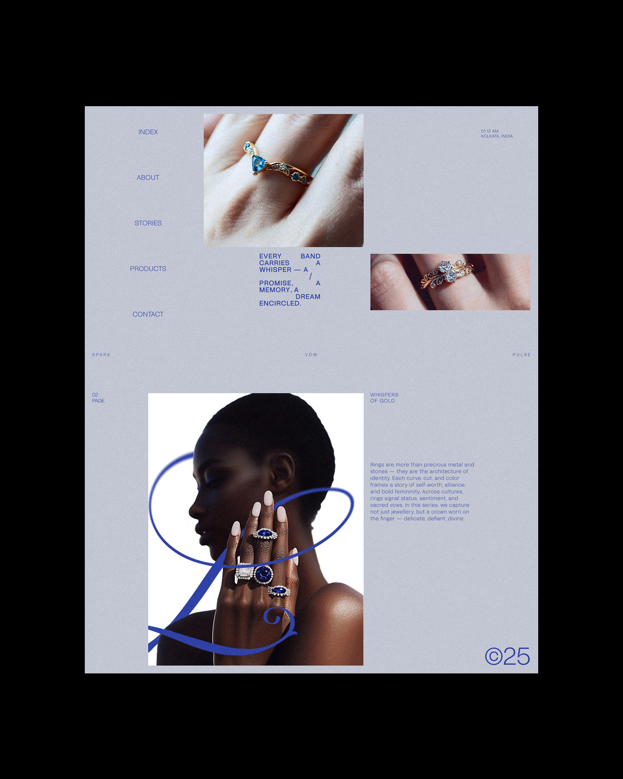 Crafted a bold editorial layout that crowns beauty in its purest form — through symmetry, silence, and a whisper of gold. | Alprav Design Brand Identity Designer Image 1