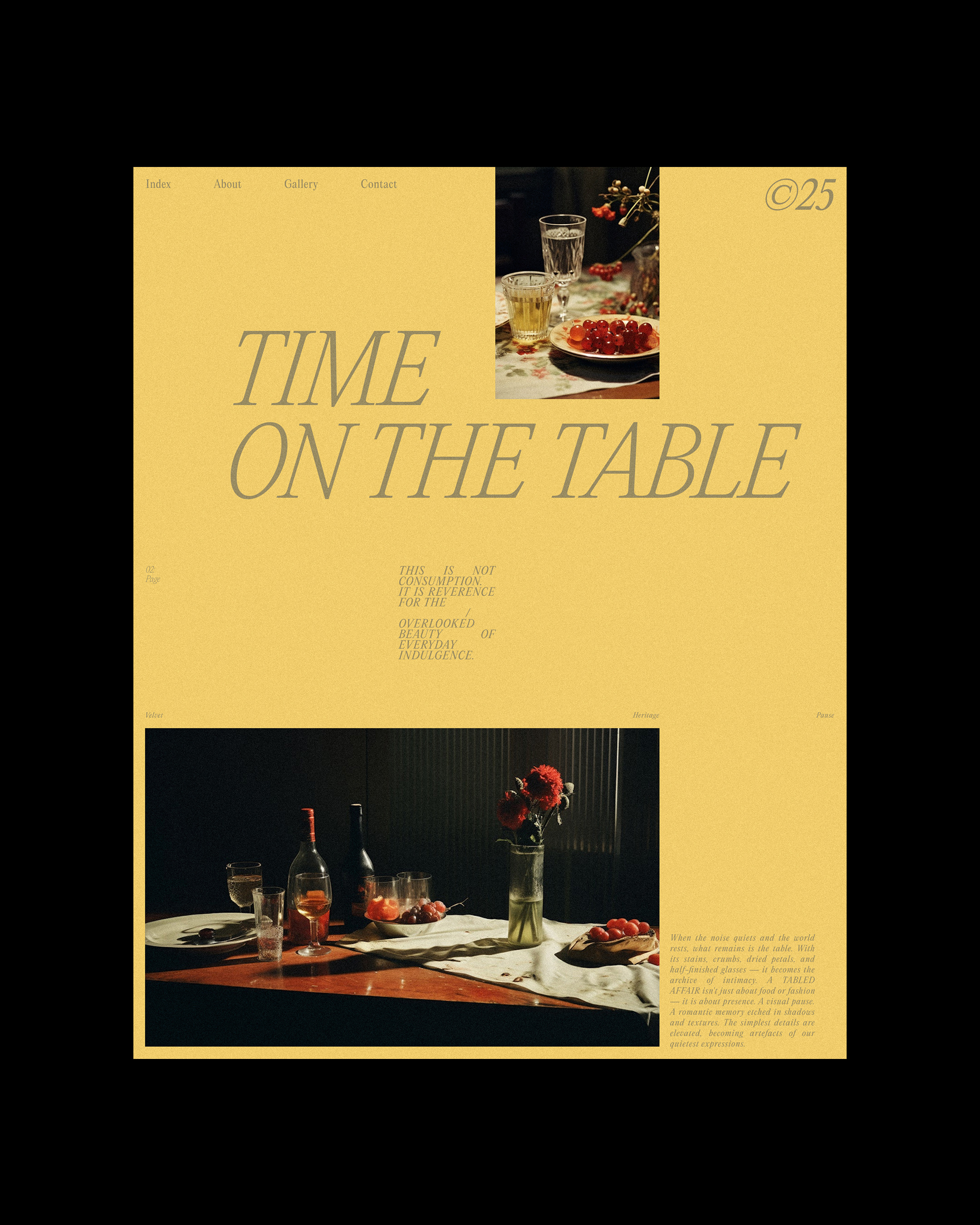 Crafted a quiet dialogue between light, texture, and layout — where still life meets Swiss grids in a tabled affair. | Alprav Design - Brand Identity Designer Image 1